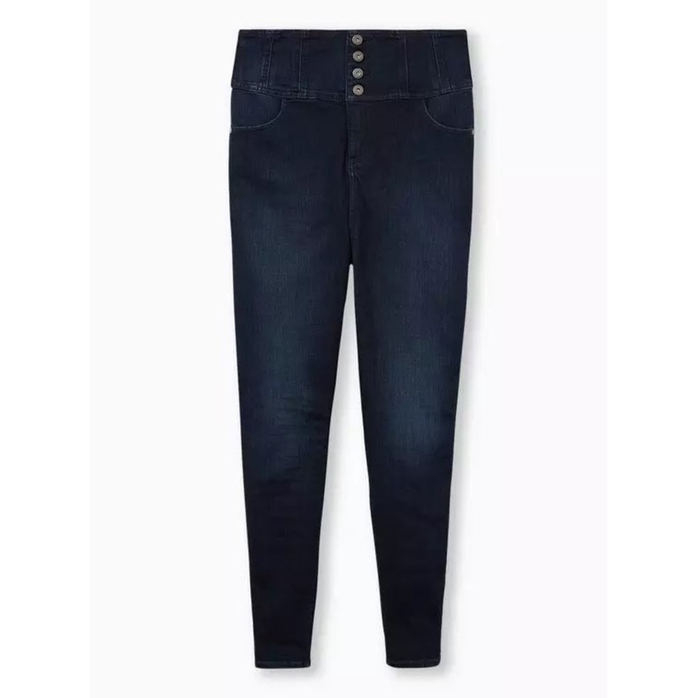Torrid 26R Plus Size Blue Corset Skinny Stretch Jeans Women High Rise Button Fly